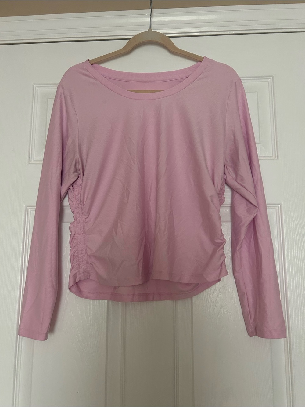 Women’s Long Sleeve Pink Ruched Side athletic Top- All In Motion